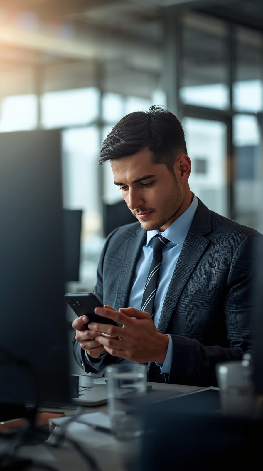 Business professional using iPhone managed through MDM — Cima Tech Services secures and manages mobile devices for Tampa Bay businesses